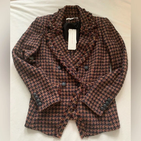 Veronica Beard Taja Dickey Jacket Size 4 Cognac Brown Tweed Houndstooth Blazer - Picture 11 of 16